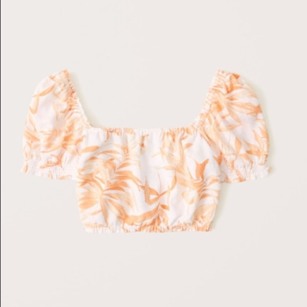 Abercrombie Palm Puff Sleeve Crop Top MEDIUM